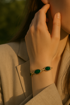Oval Green Crystal Pendant Necklace Set With Bracelet