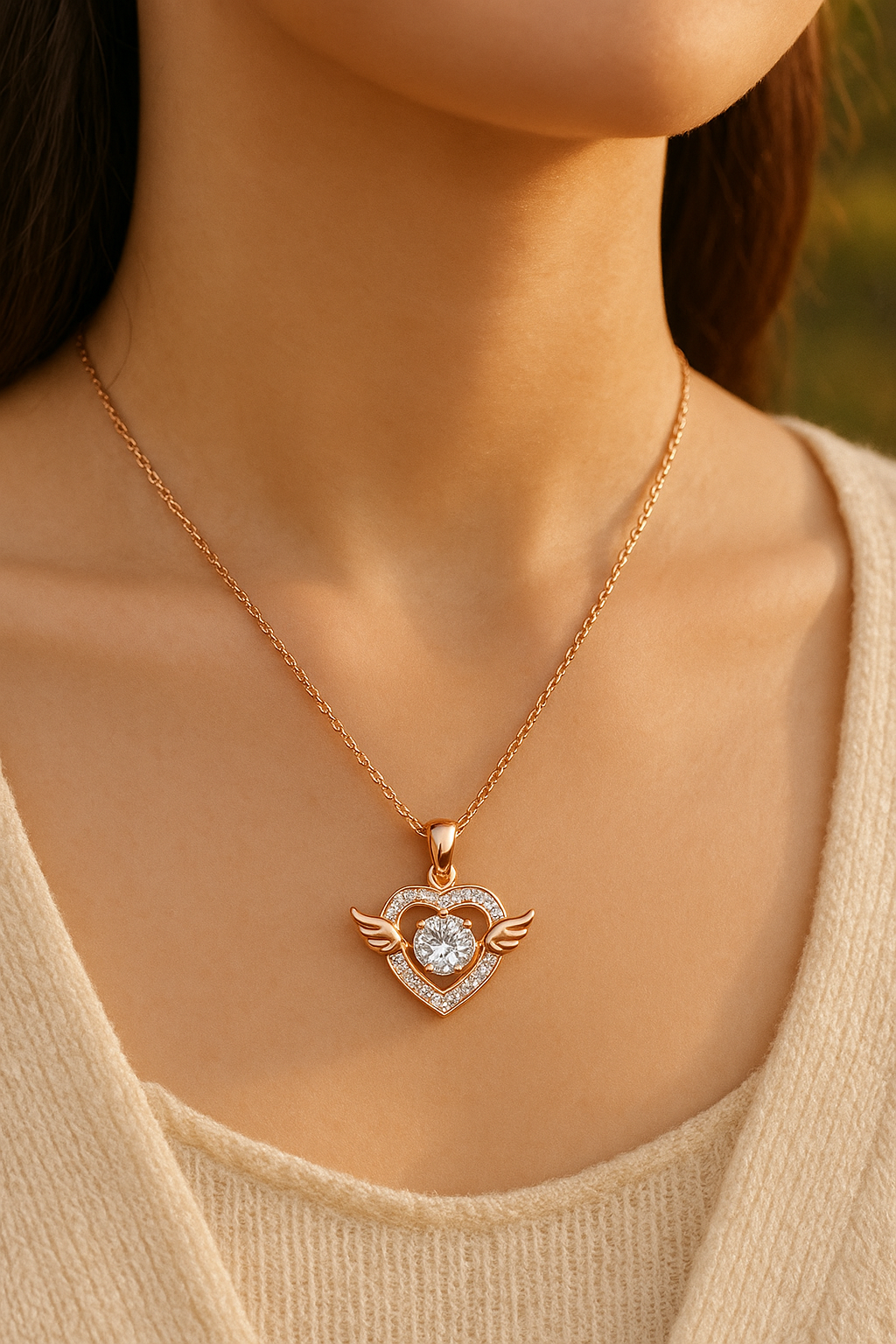 Celestial Heart Rose Gold Pendant Necklace