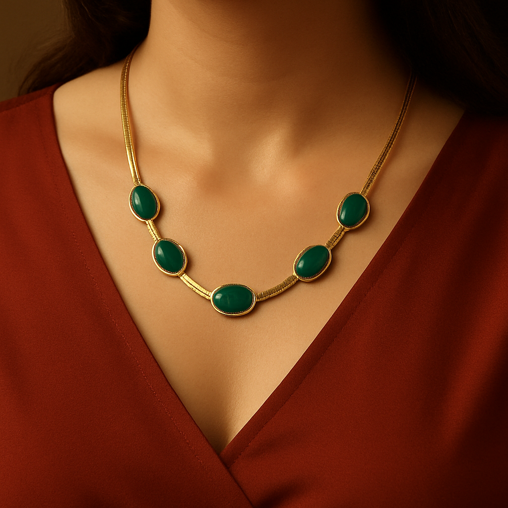 Oval Green Crystal Pendant Necklace Set With Bracelet