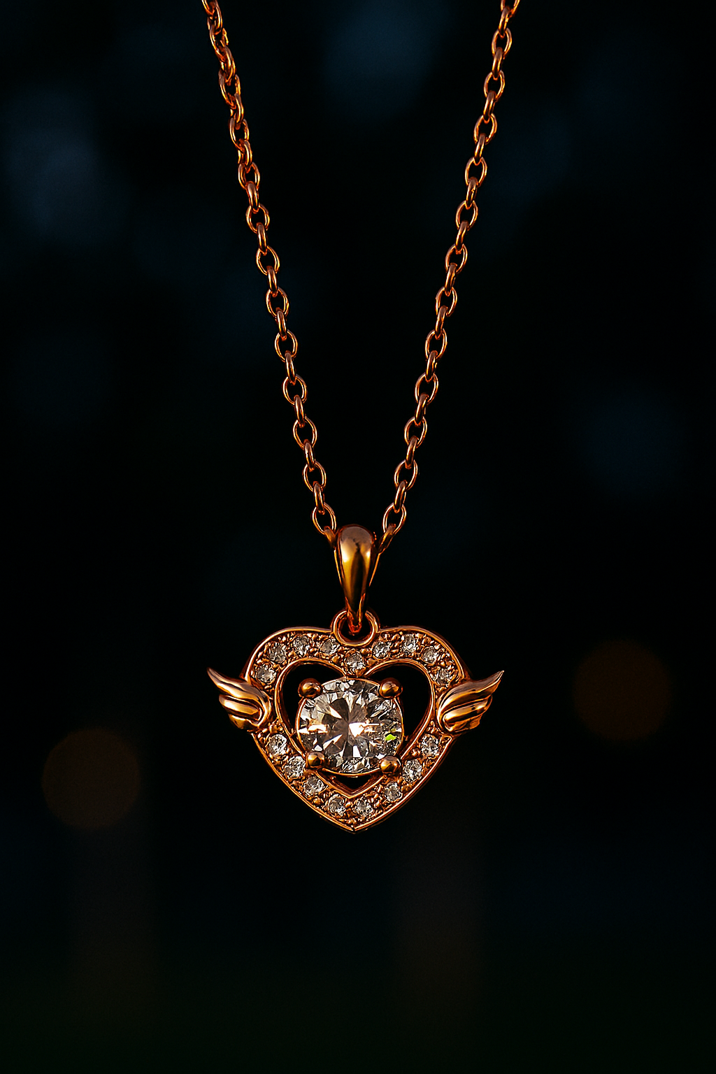 Celestial Heart Rose Gold Pendant Necklace