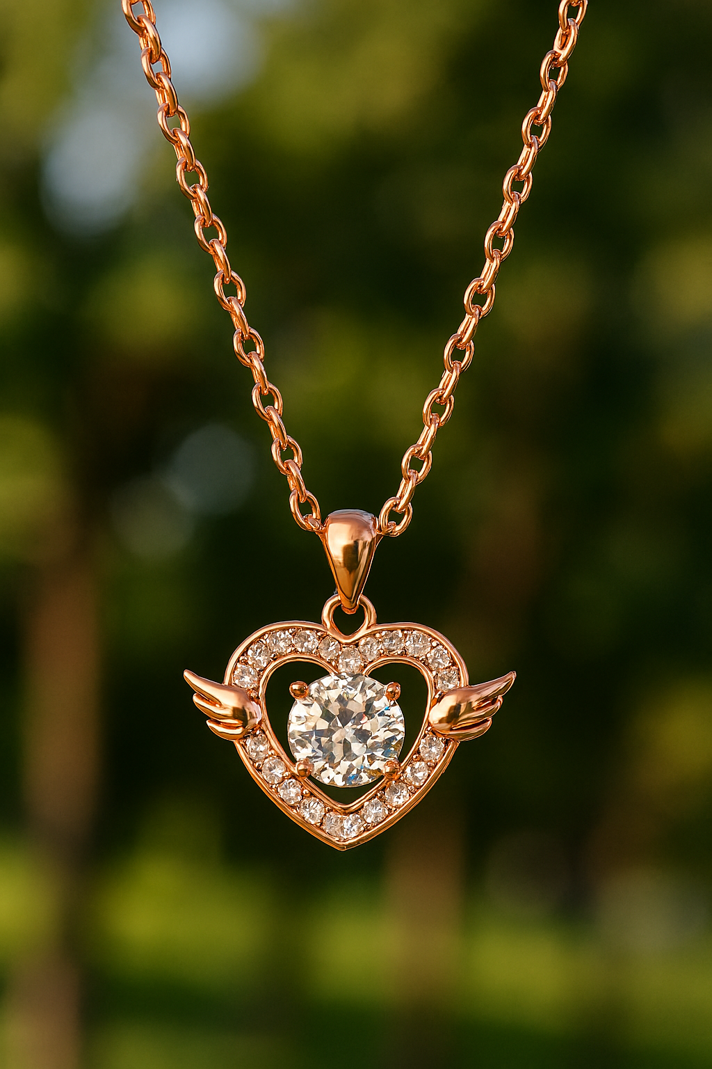 Celestial Heart Rose Gold Pendant Necklace