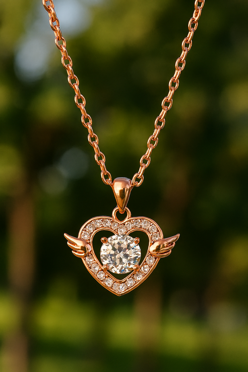 Celestial Heart Rose Gold Pendant Necklace